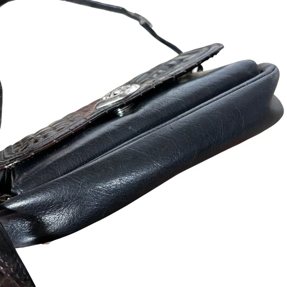Vintage Brighton crossbody bag shoulder bag purse BLACK & brown moc croc FLAW